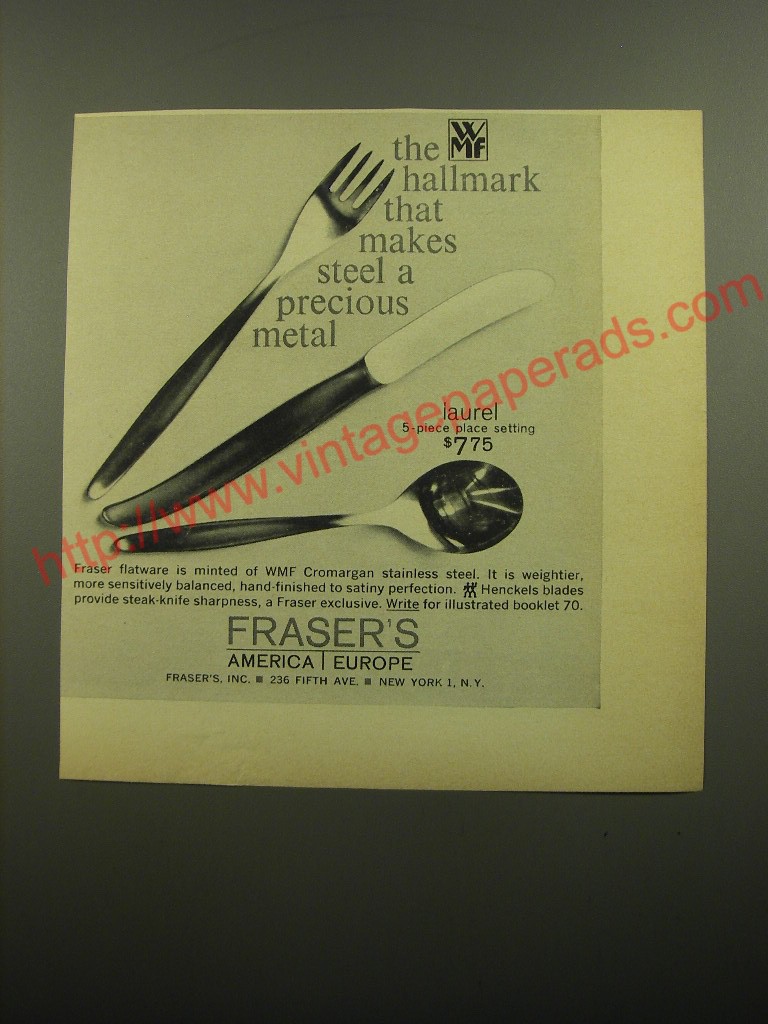 1960 Fraser's Laurel Flatware Ad - The hallmark that makes steel precious 