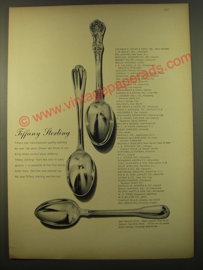 1961 Tiffany Sterling Silverware Advertisement - Flemish, English King, Hamilton